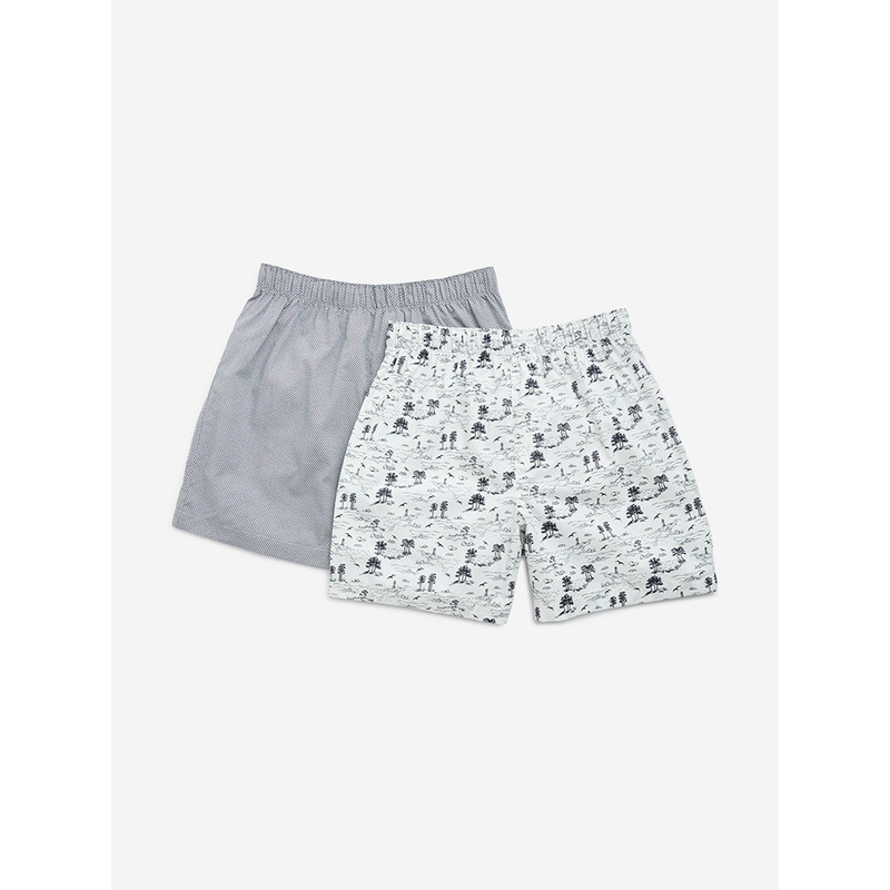 WES Lounge Grey Relaxed-Fit Cotton Boxers - Pack of 2