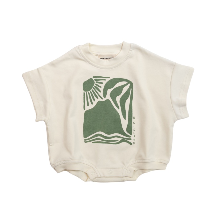 CINNAMON BABY BIG ISLAND T-SHIRT ROMPER - OLIVE