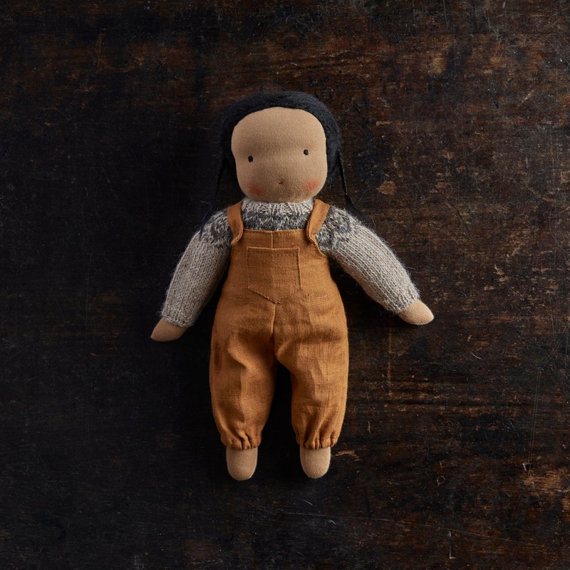 Handmade Doll in Norse Sweater & Dungarees - Brown
