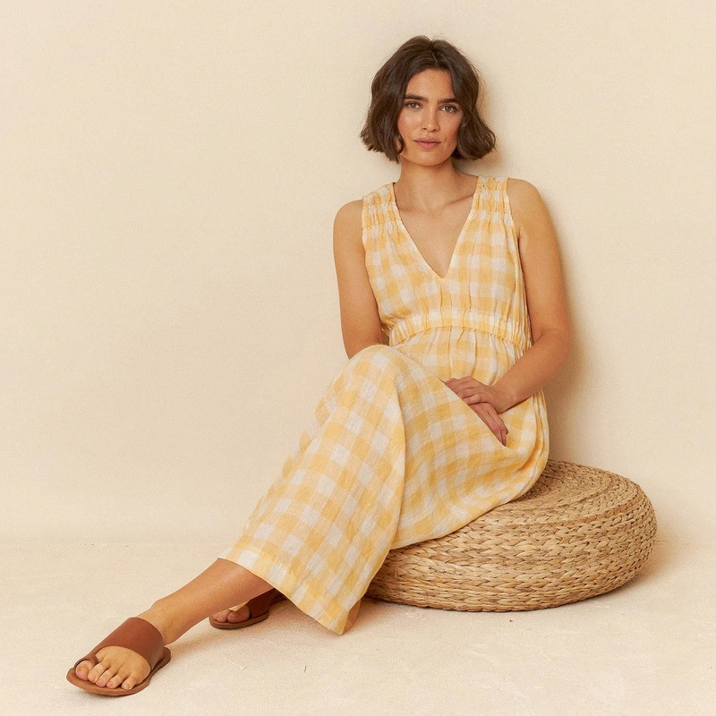 Women's Linen/Cotton Dress - Madarina Check