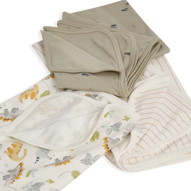 Babyfits Organic Cotton Blankets Dino Pack of 3 (70 x 70 cm)