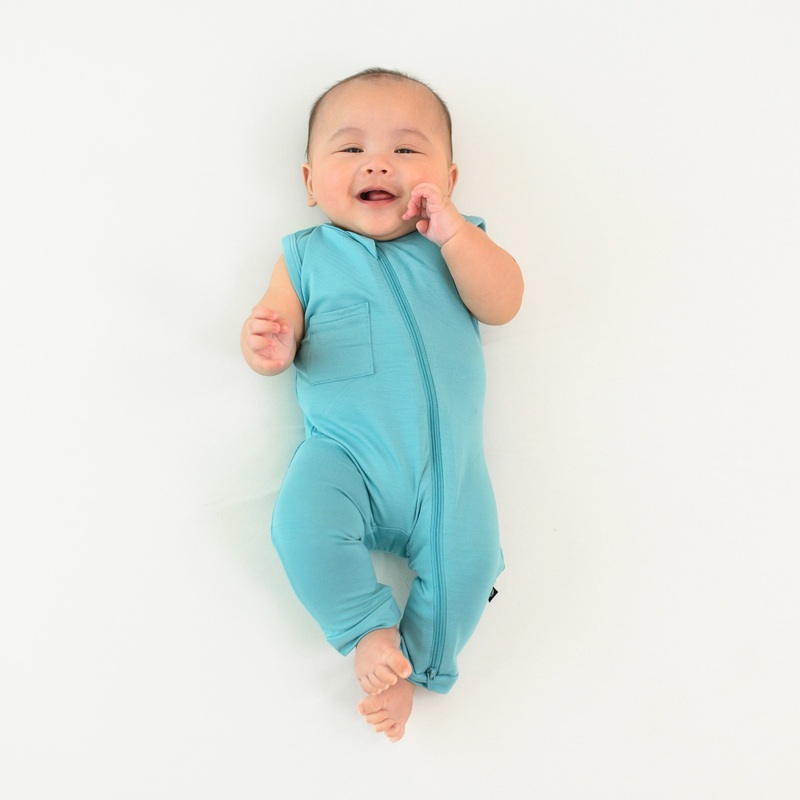 Zippered Sleeveless Romper in Makai