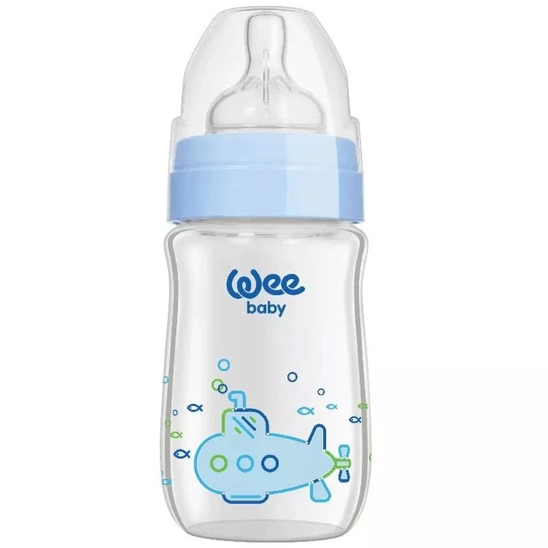 Wee Baby Heat Resistant Patterned  Classical + Wide Neck Glass Feeding Bottle 180 ml (0-6M)