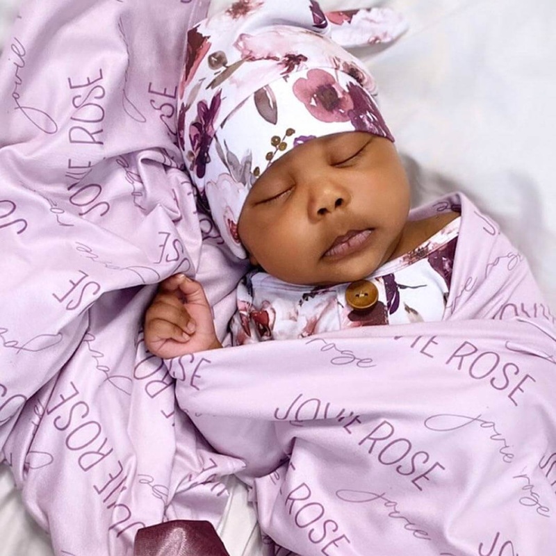 Personalized Light Lavender Baby Name Swaddle Blanket - Block & Script