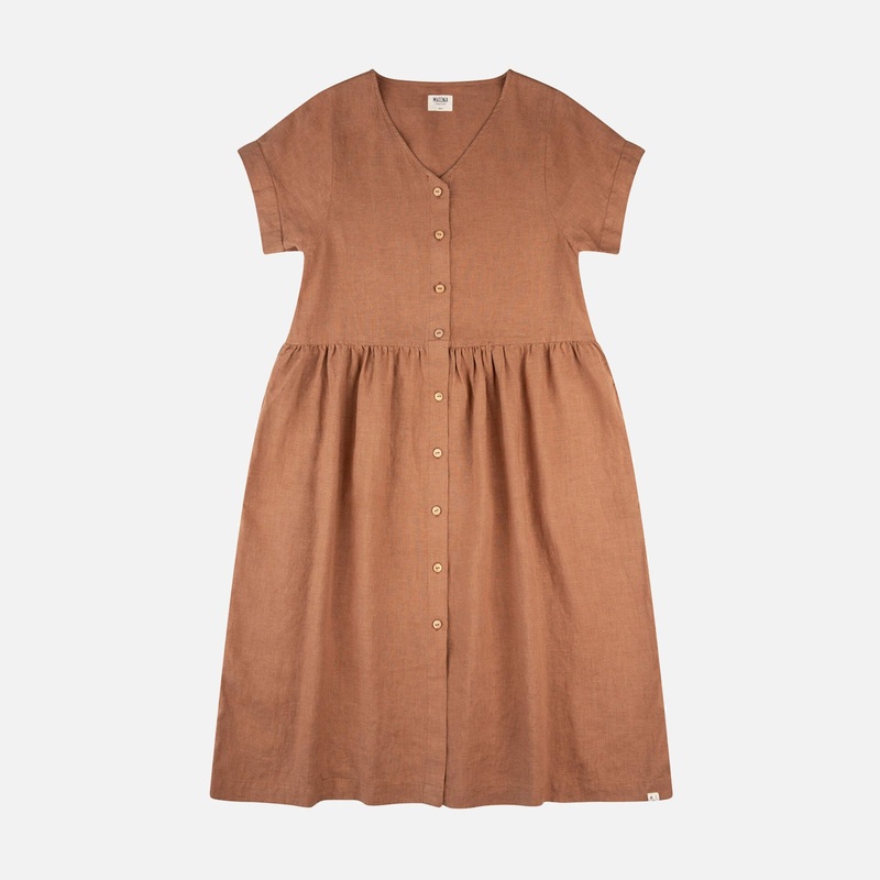 Women's Linen Midi Dress - Coffee