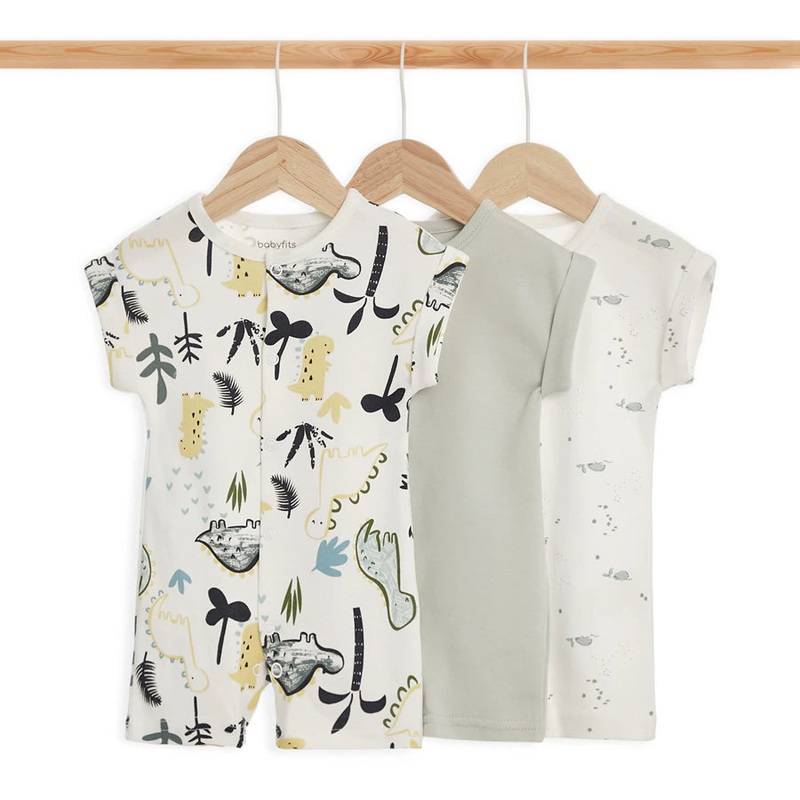 Babyfits Organic Cotton Rompers Dino Pack of 3