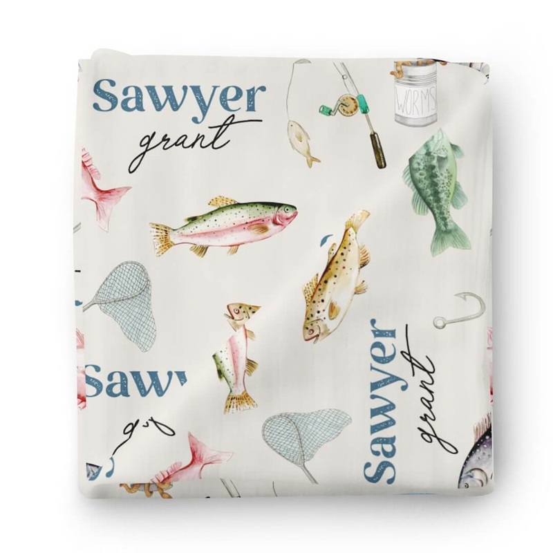Gone Fishing Personalized Baby Name Swaddle Blanket