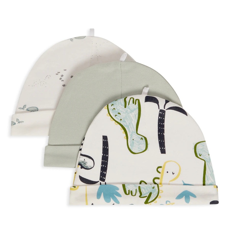 Babyfits Organic Cotton Caps Dino Pack of 3 (0-6m) O910041609377