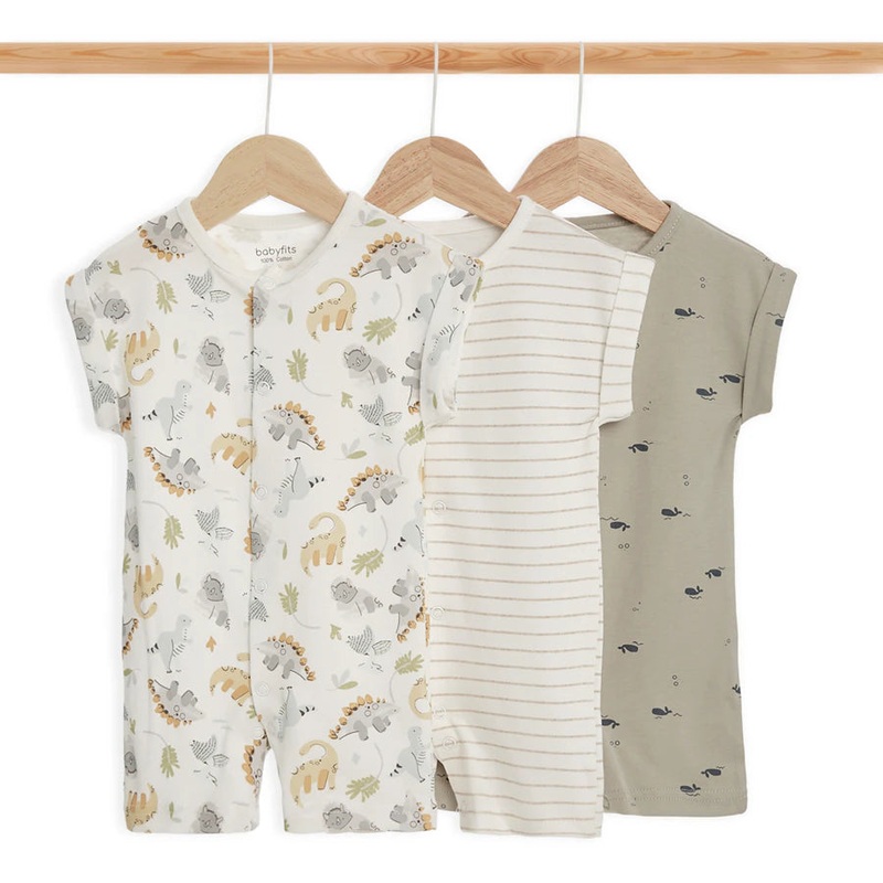 Babyfits Organic Cotton Rompers Dinos Pack of 3