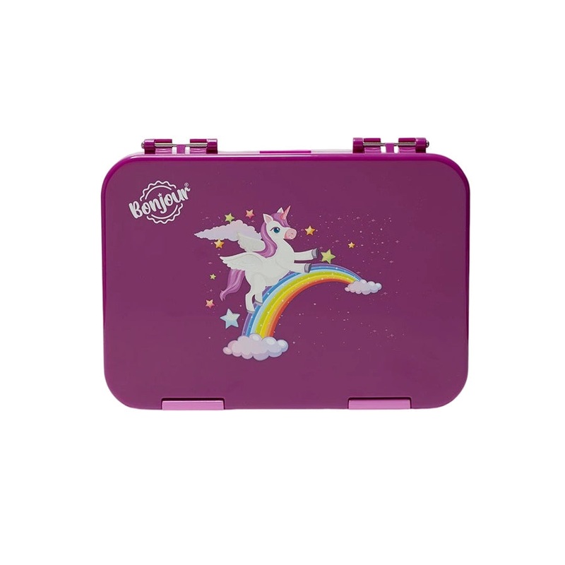 Bonjour Snax Box Bento Mini Lunch Box 6/4 Compartments (Pink Unicorn)