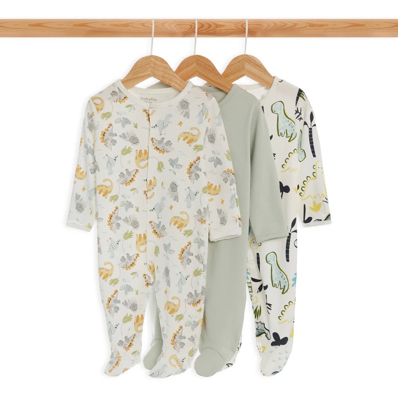 Babyfits Organic Cotton Sleepsuits Dino Pack of 3