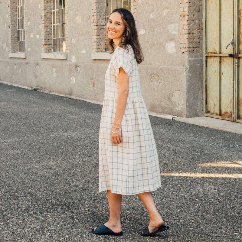 Women's Linen Midi Dress - Blue Net