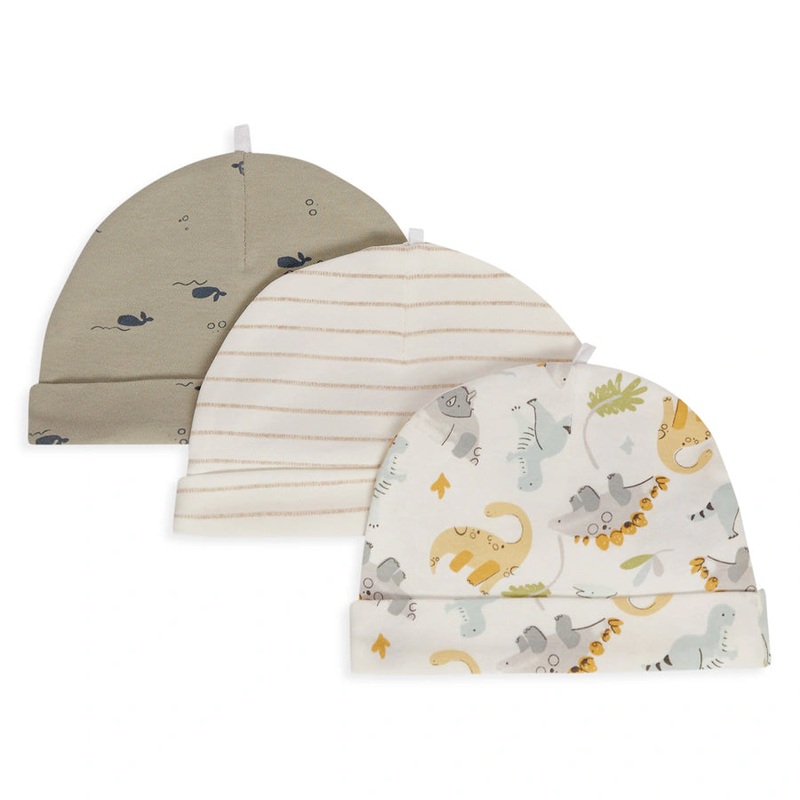 Babyfits Organic Cotton Caps Dino Pack of 3 (0-6m) O910041609397