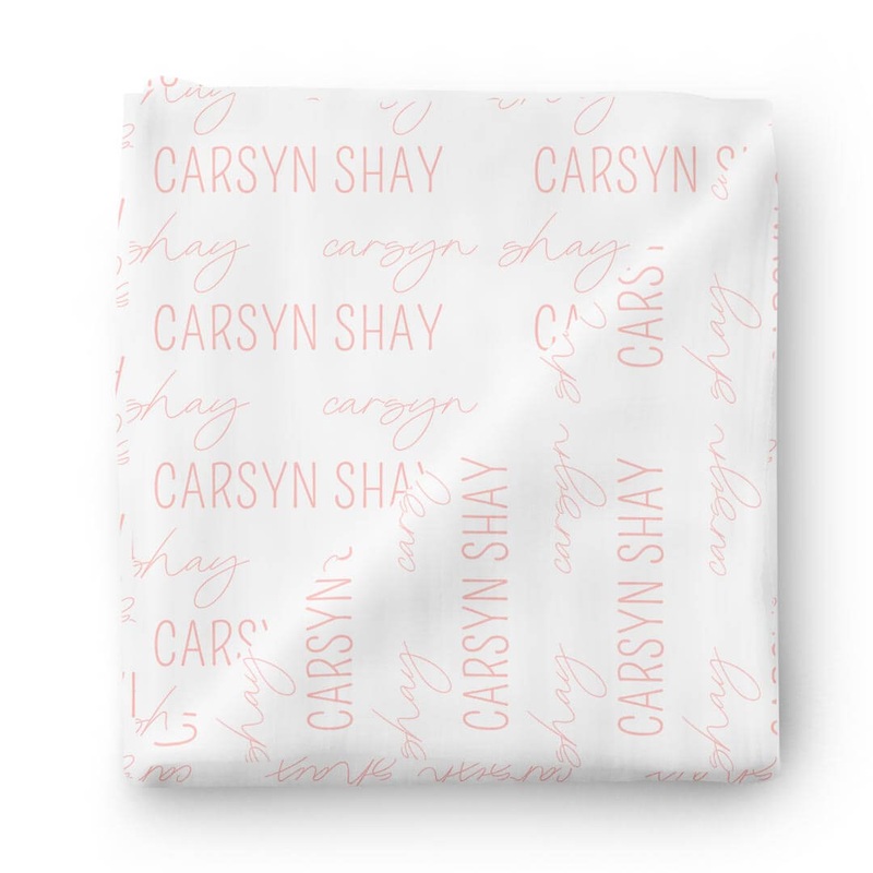 Personalized Peony Pink on Pure White Baby Name Swaddle Blanket - Block & Script