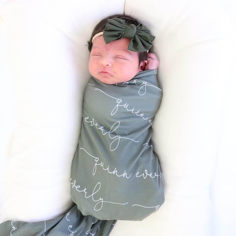 Personalized Olive Baby Name Swaddle Blanket - Script
