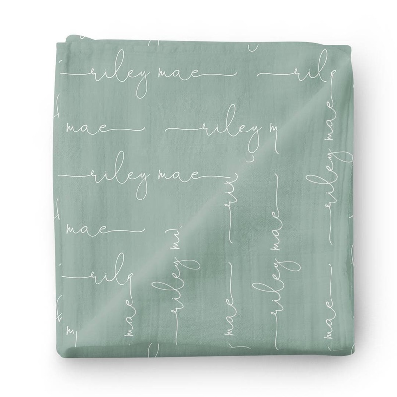 Personalized Vintage Green Baby Name Swaddle Blanket - Script