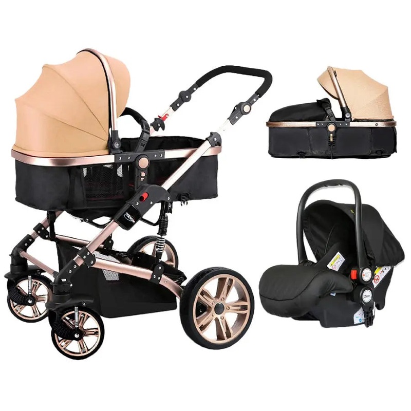 Teknum 3 in 1 Pram stroller + Infant Car Seat (Khaki)