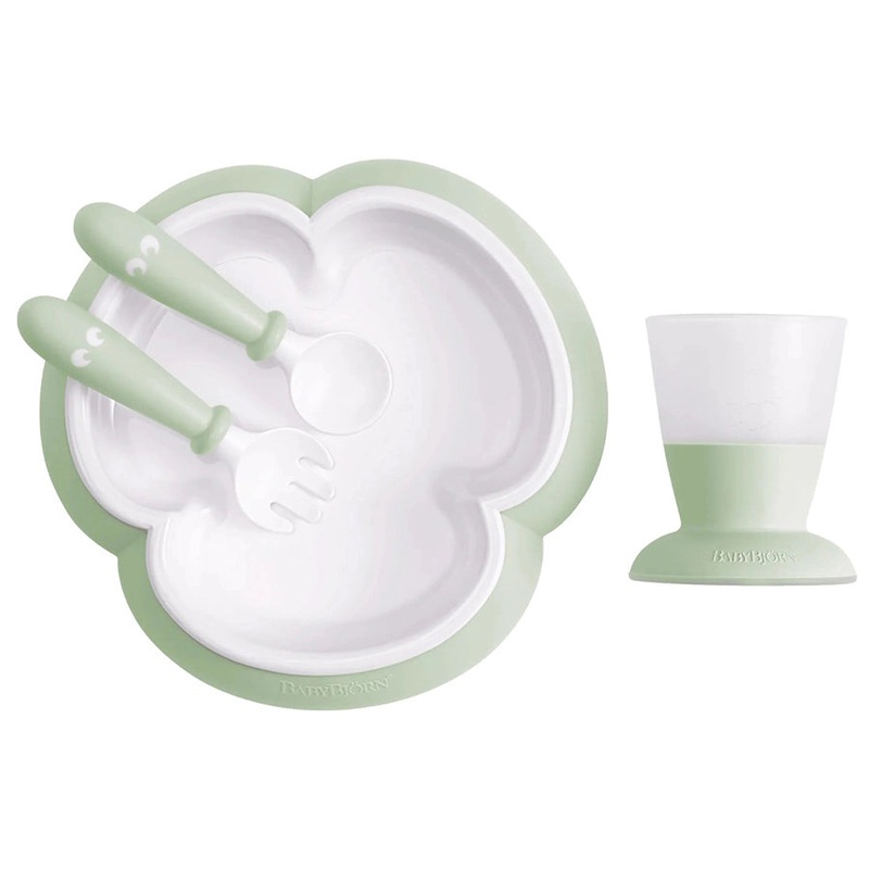 BabyBjorn Baby Feeding Set - 4 pcs (Powder Green)