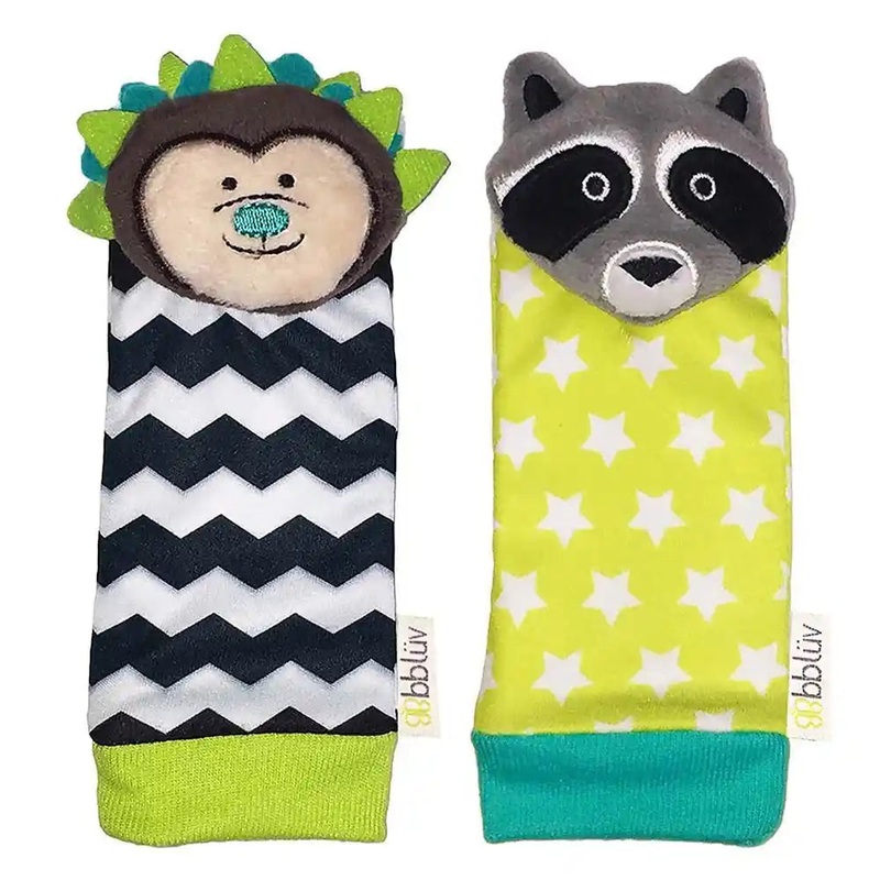Bbluv Duo Developmental Foot Finders With Rattle - Hedgehog & Racoon