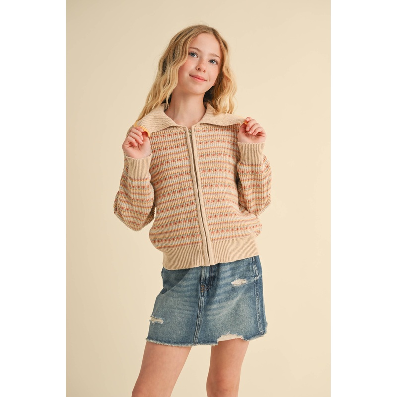 Heart And Arrow Sailor Collar Zip-Up Sweater Jacket