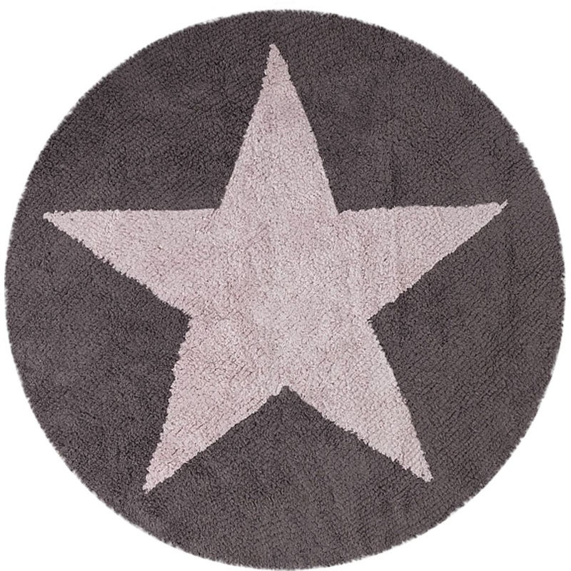 Lorena Canals Reversible Round Rug - Star - Pink/Dark Grey (4' 8")