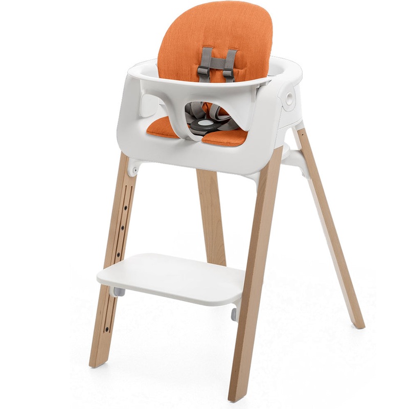 Stokke Steps Chair + Cushion (No Tray) - White/Natural/Orange