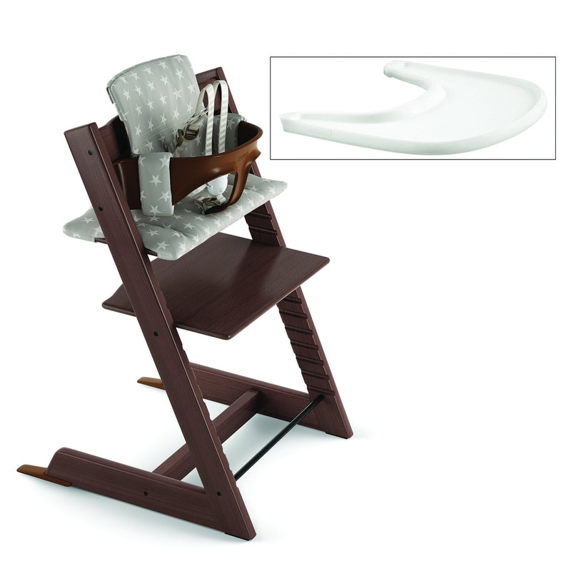 Tripp Trapp High Chair and Cushion with Stokke Tray -- Walnut/Grey Star