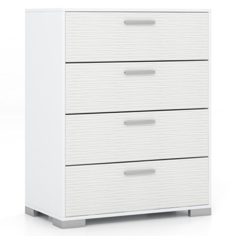 4 Drawer Storage Cabinet With Metal Legs Handles With Anti-Toppling Devices-White