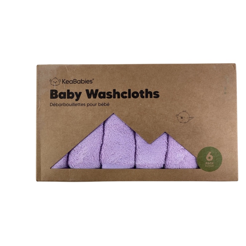 KeaBabies Bamboo Washcloths 6 Pack, Soft Lilac