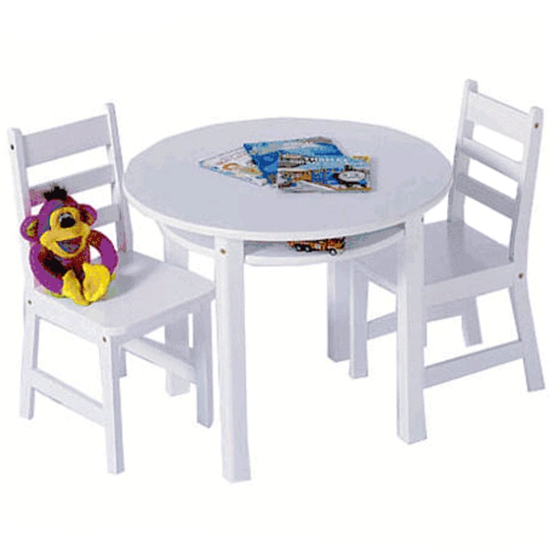 Lipper Round Table with Shelf & 2 Chairs White