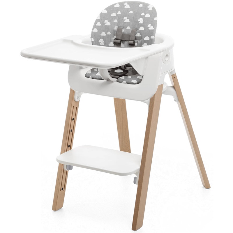 Stokke Steps Complete High Chair with Cushion - White/Natural/Grey Clouds