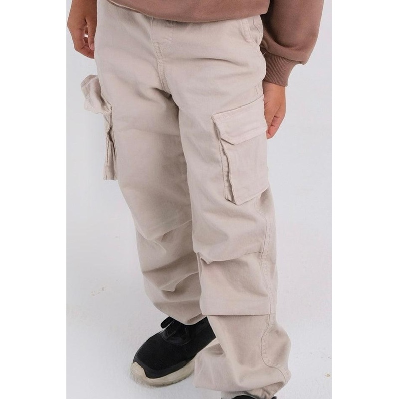 Beige Parachute Cargo Pants