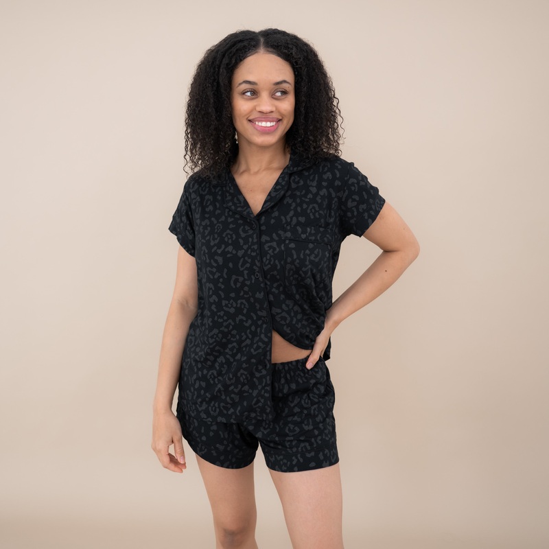 Womens Short Sleeve Pajama Set in Midnight Leopard