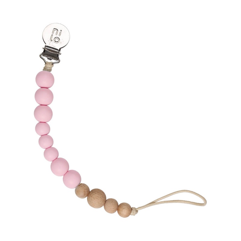 Wood + Silicone Beads Pacifier Holder Pink