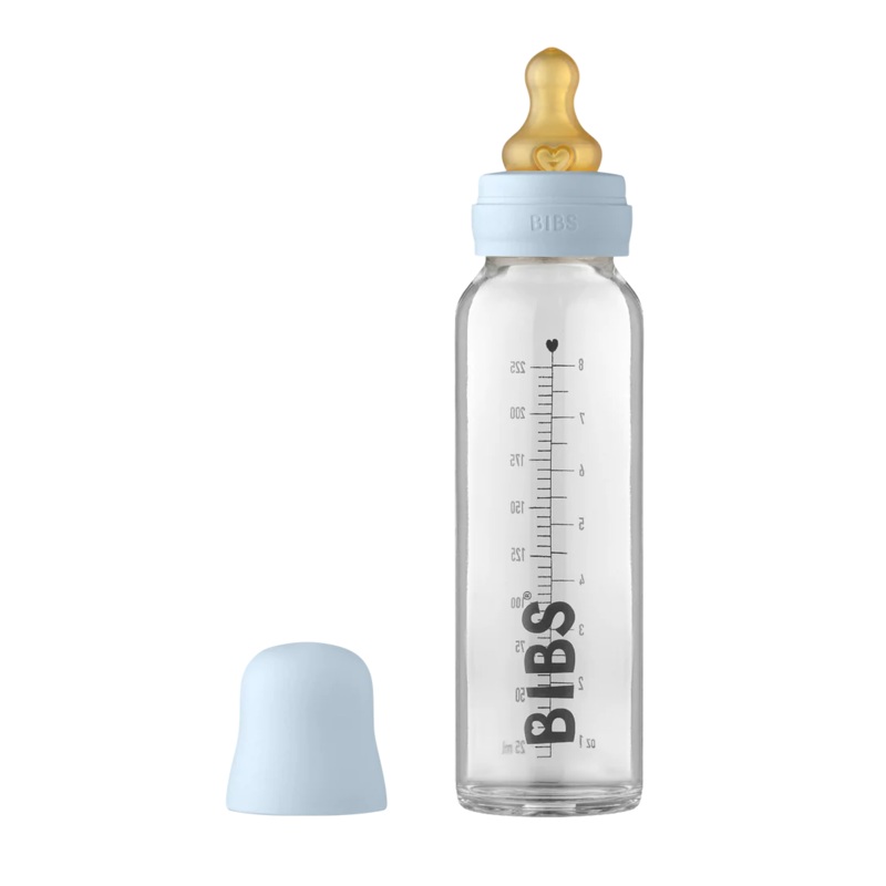 BIBS Baby Glass Bottle - Complete Set 8 Ounce - Baby Blue
