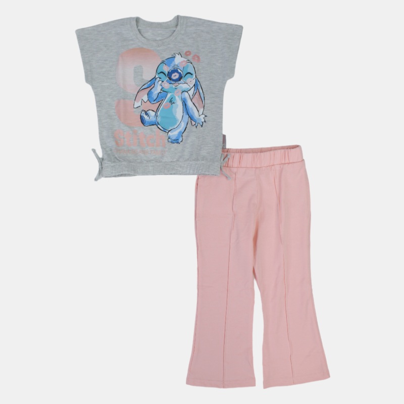 Girls Stitch Short-Sleeved Cotton Pajama Set