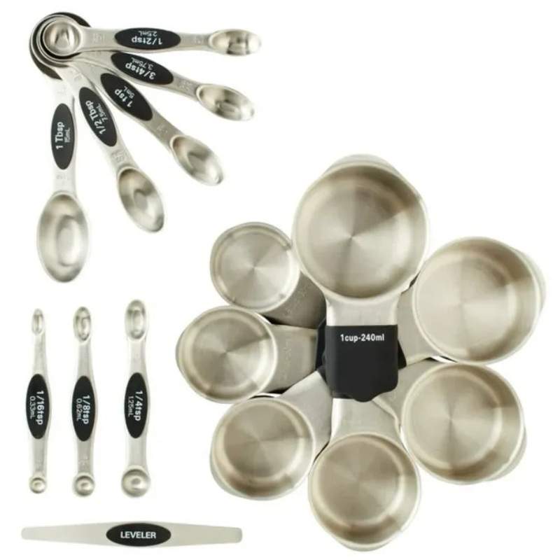 Stainless Steel Magnetic Measuring Cups and Spoons Set 15 pieces