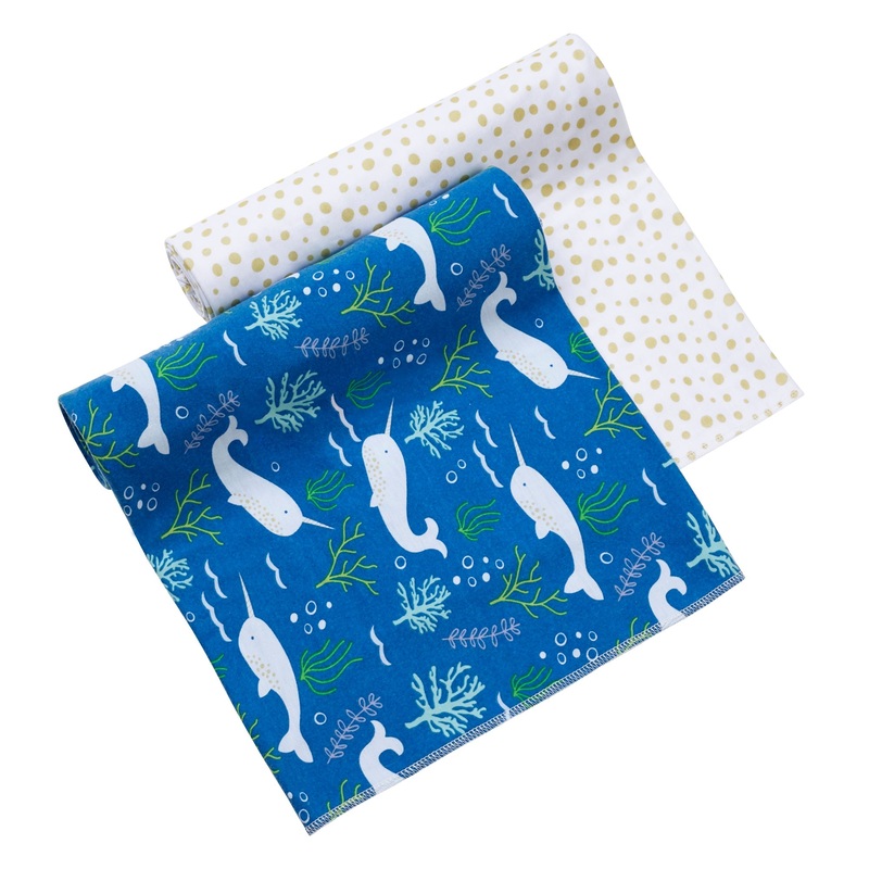 Active Swaddle Blanket 2 Pack - Narwhal and Gold Dots