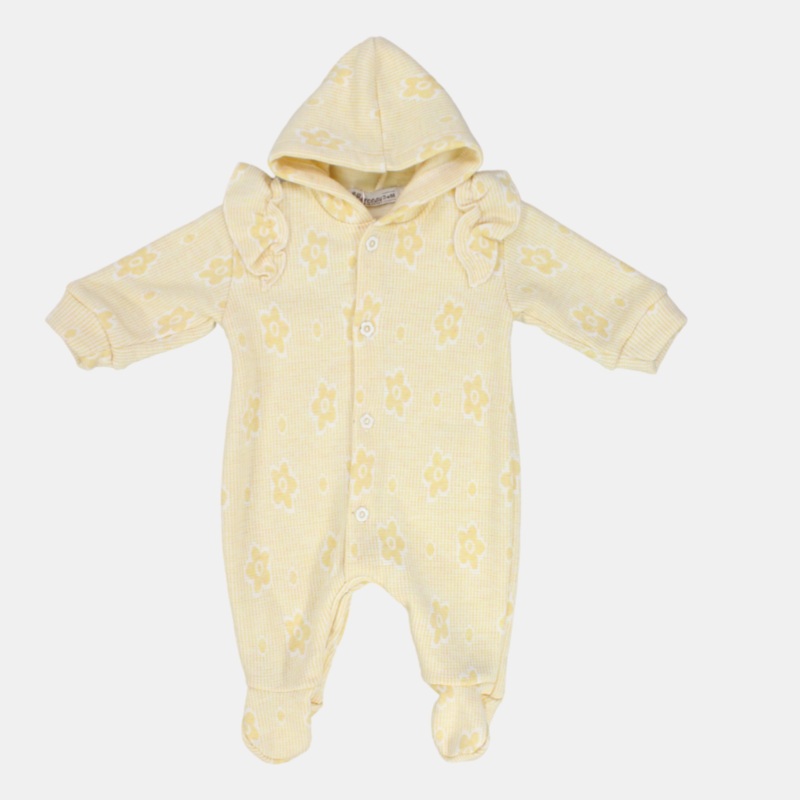 Ruffled Shoulders Long-Sleeved Hooded Baby Footie