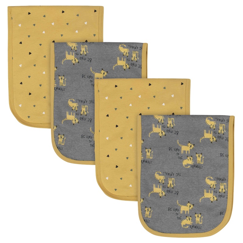 4-Pack Baby Boys Tiger Interlock/Terry Burp Cloths