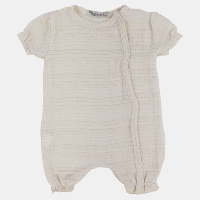 Baby Girls Linen Romper  Striped with Short Sleeves