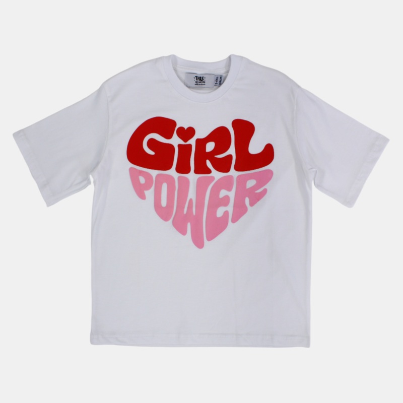 Girls Cotton Short-Sleeved T-Shirt  White "Girl Power" Design