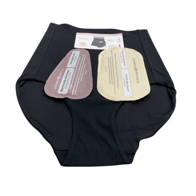 Kindred Bravely Postpartum Panty Essential Underwear with 2 Hot or Cold Gel Packs, Black, Large