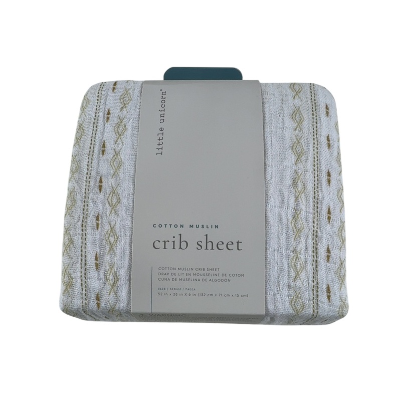 Little Unicorn Cotton Muslin Fitted Crib Sheet, Gold Diamond Stripe