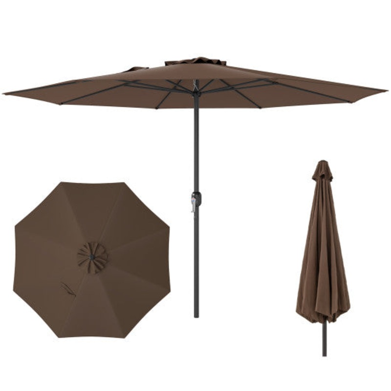12 Feet Patio Umbrella With Crank Handle and 8 Sturdy Ribs-Coffee