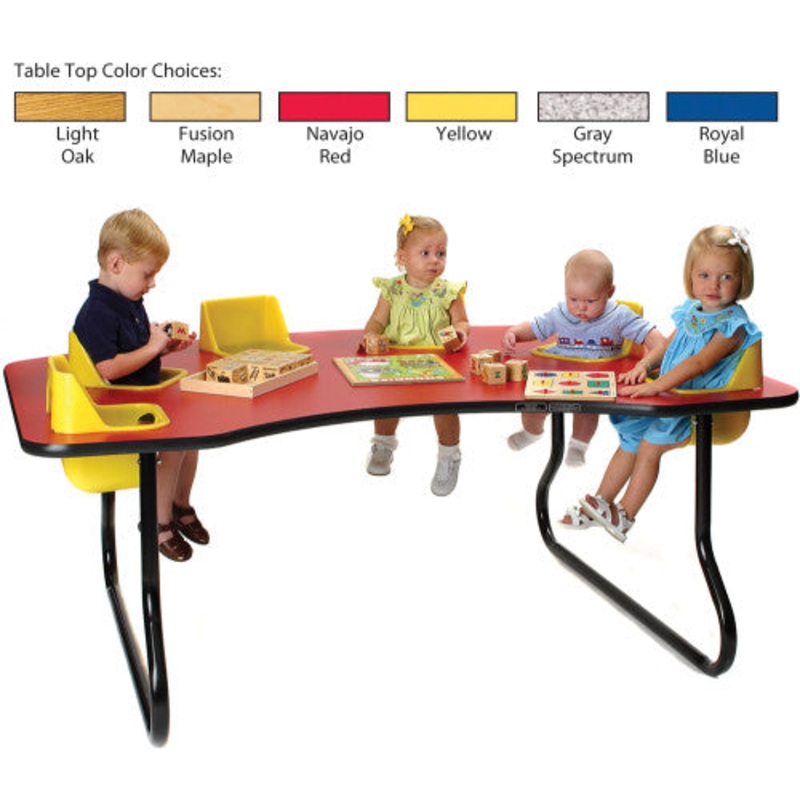 6-Seat Toddler Table, Light Oak Table Top with Yellow Seats