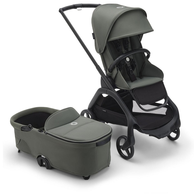 Bugaboo OPEN BOX Dragonfly Complete Lightweight Compact Stroller + Bassinet - Black / Forest Green / Forest Green