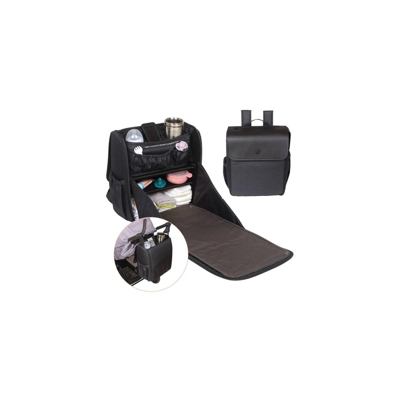 Diaper Bag/Changing Station with Removable Stroller Cady - Black