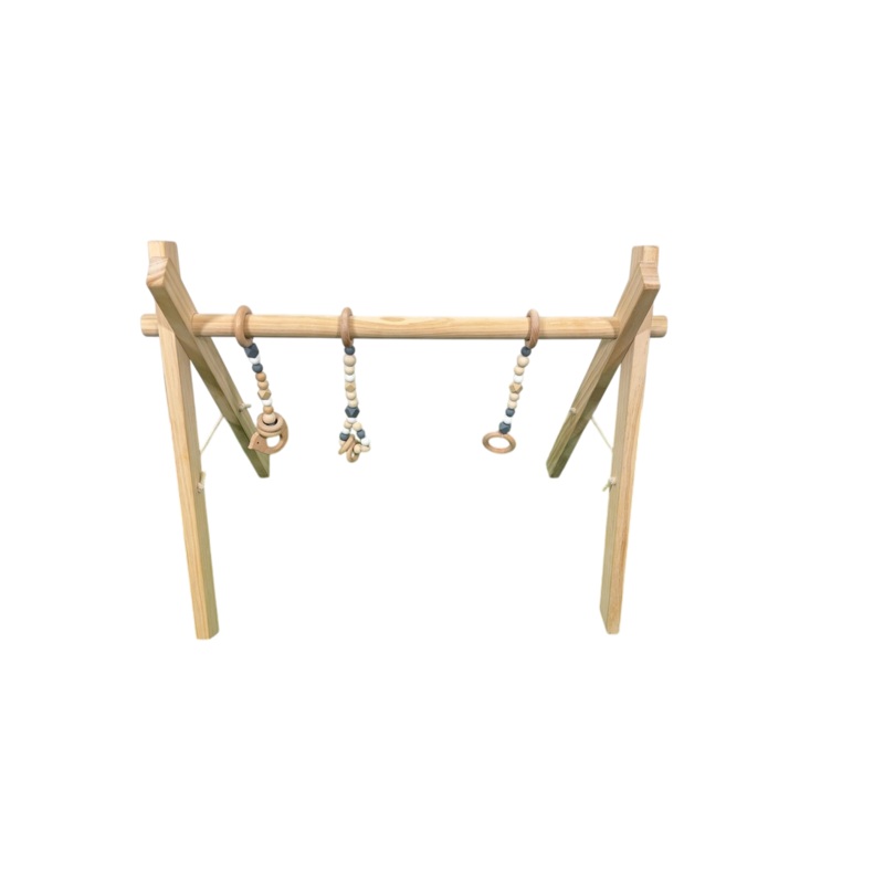 Poppyseed Play Wooden Baby Gym, Natural Wood w/ Gray Toys