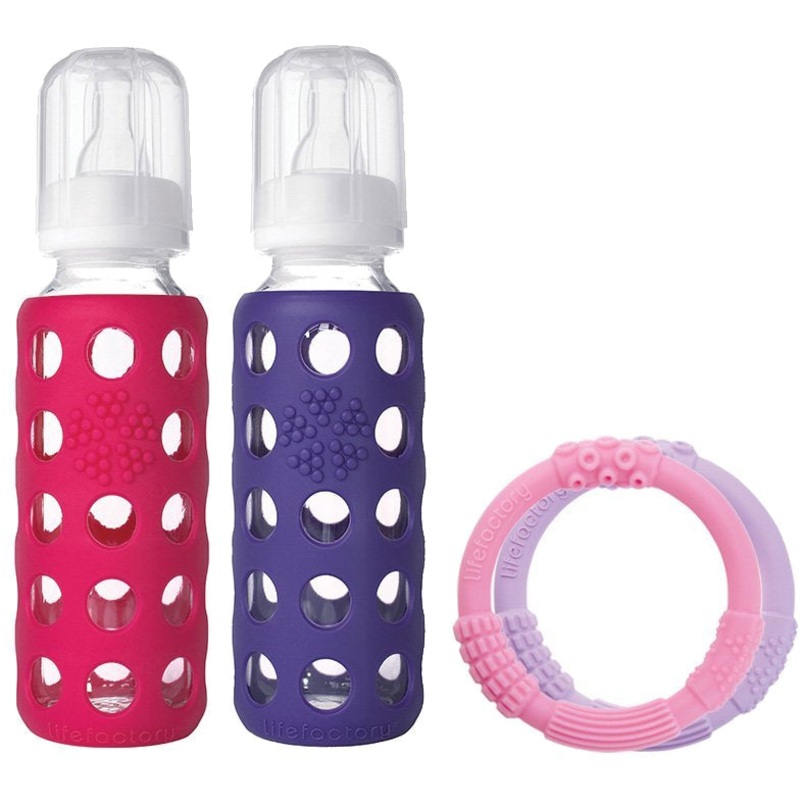 Lifefactory Glass Baby Bottle Gift Set, 9 oz - Raspberry/Royal Purple